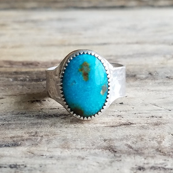 Turquoise stone ring with hammered sterling band